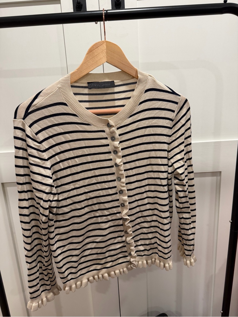 Zara Cream and Black Striped Button-Front Cardigan